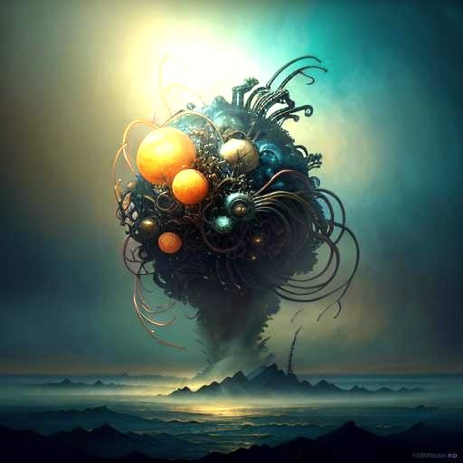 Aliens in Ukiyo-e Style with Volumetric Lighting