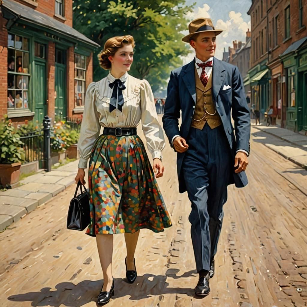 Early 20th Century Woman and Man Strolling
