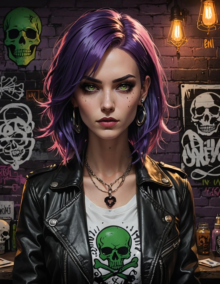 Woman with Purple Hair and Green Eyes Illustration