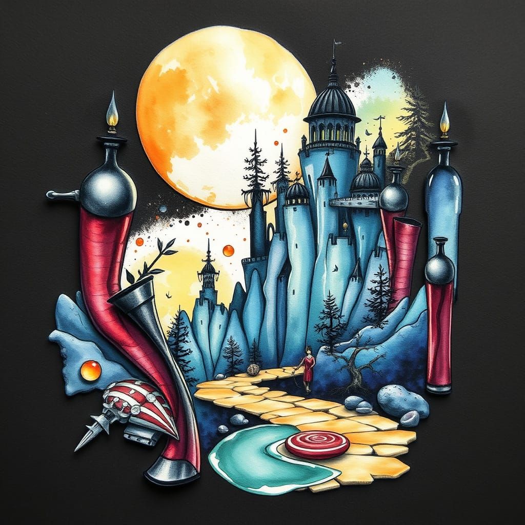 Alcohol Ink Illustration in Warwick Goble Style