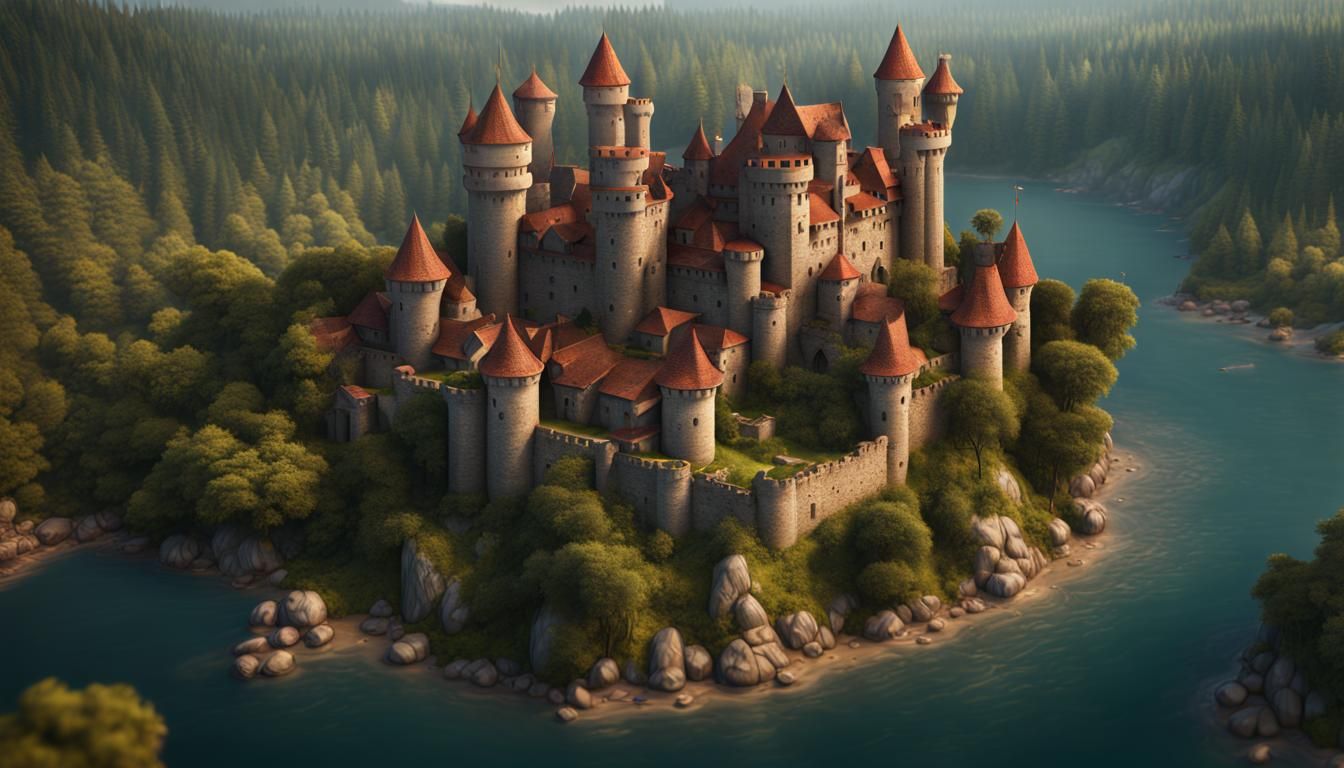 Medieval Castle with Village: Fantasy Concept Art