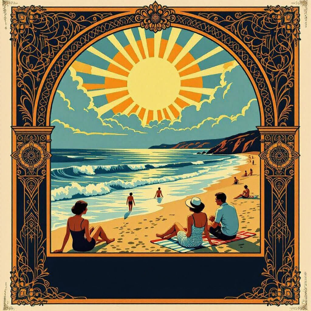 1920s Art Deco English Coast Beach Holiday Poster