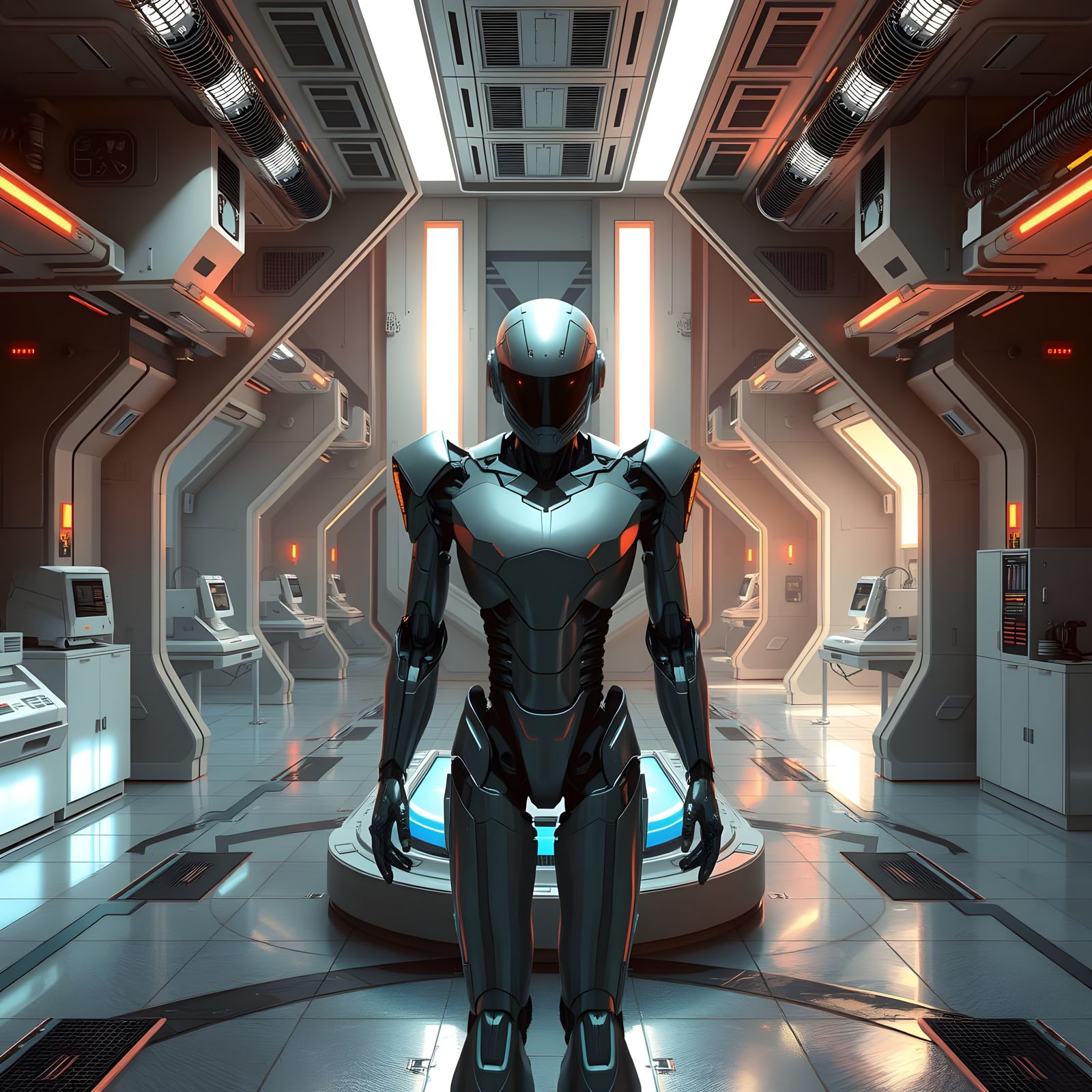 Sleek Android in Futuristic Lab