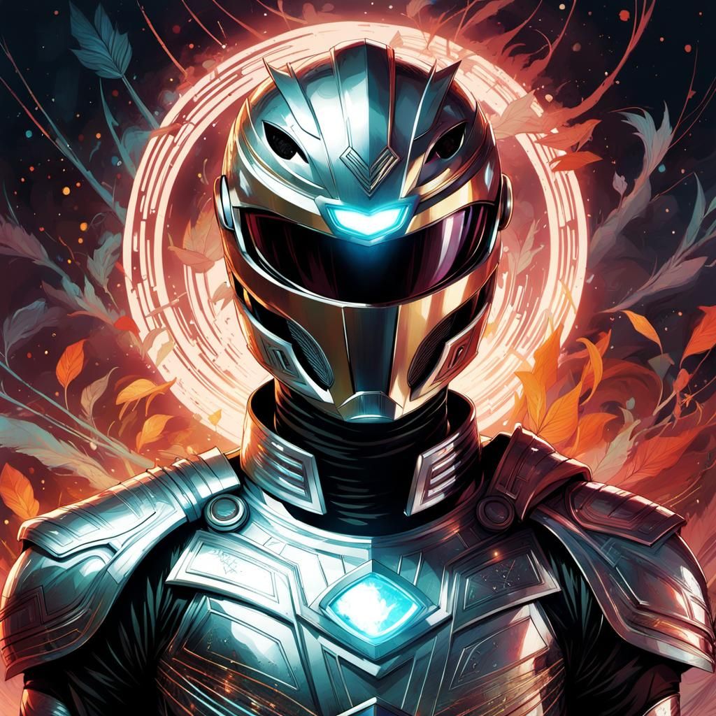 Silver Power Ranger in Digital Art Style