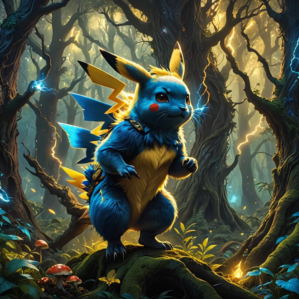 Heroic Pikachu Hybrid in Mystical Forest