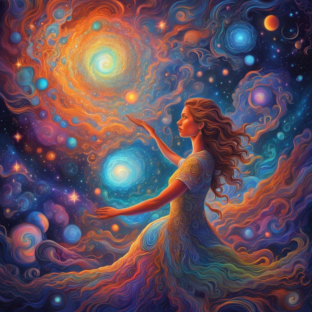 Cosmic Gigantomastia Illustration in Psychedelic Style