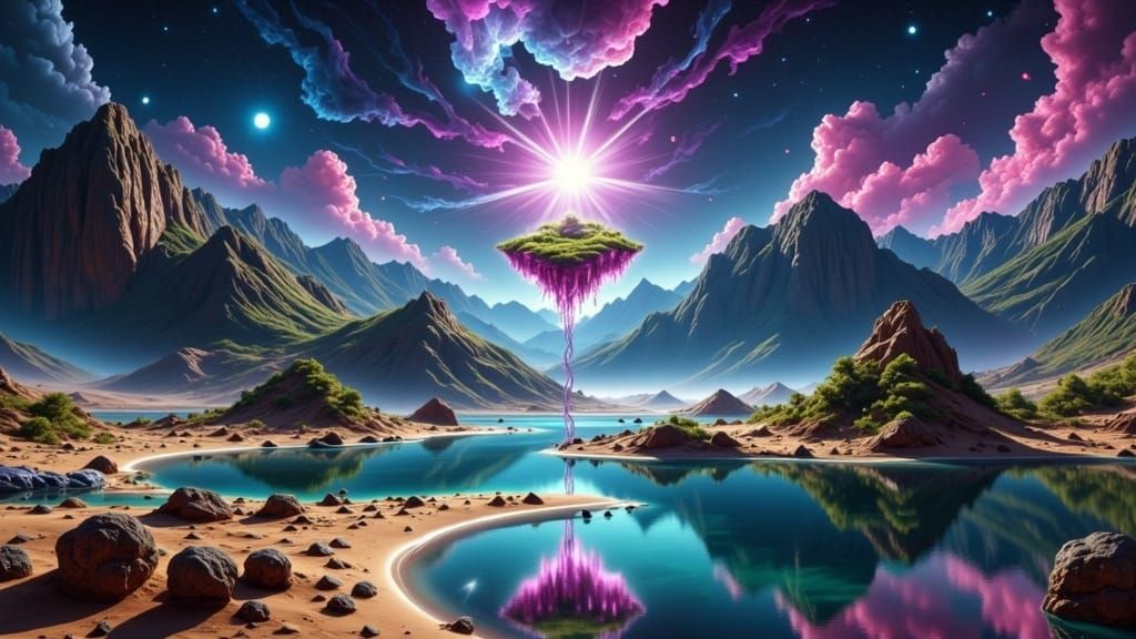 Surreal Alien Oasis in a Distant Desert Landscape