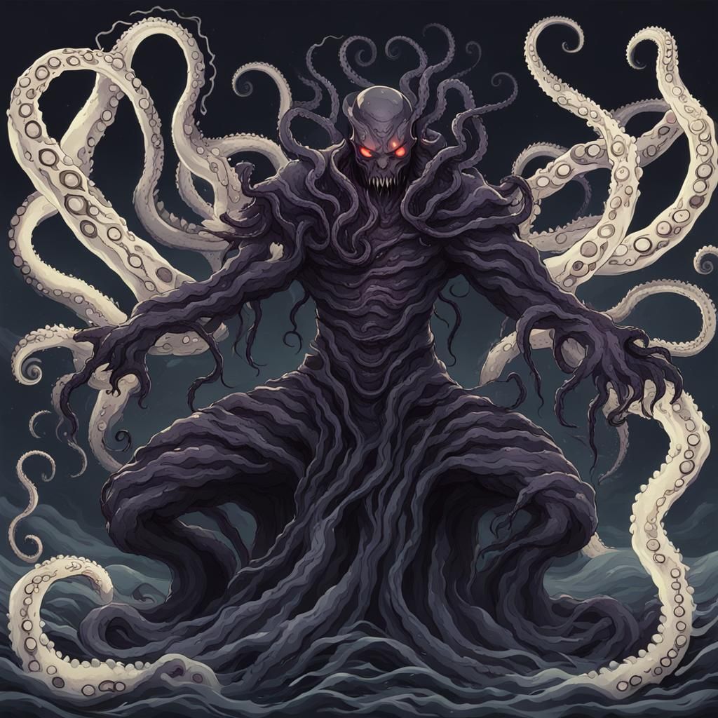 Dark God with Tentacles in Dark Fantasy Style