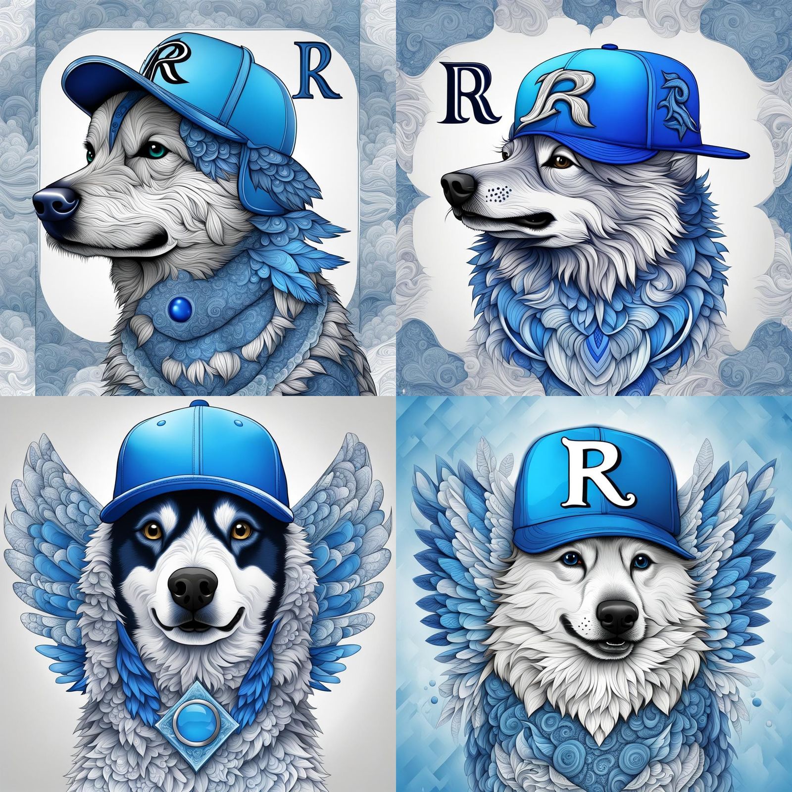 Eskimo Dog in Blue Jay Cap: Abstract Fractal Art