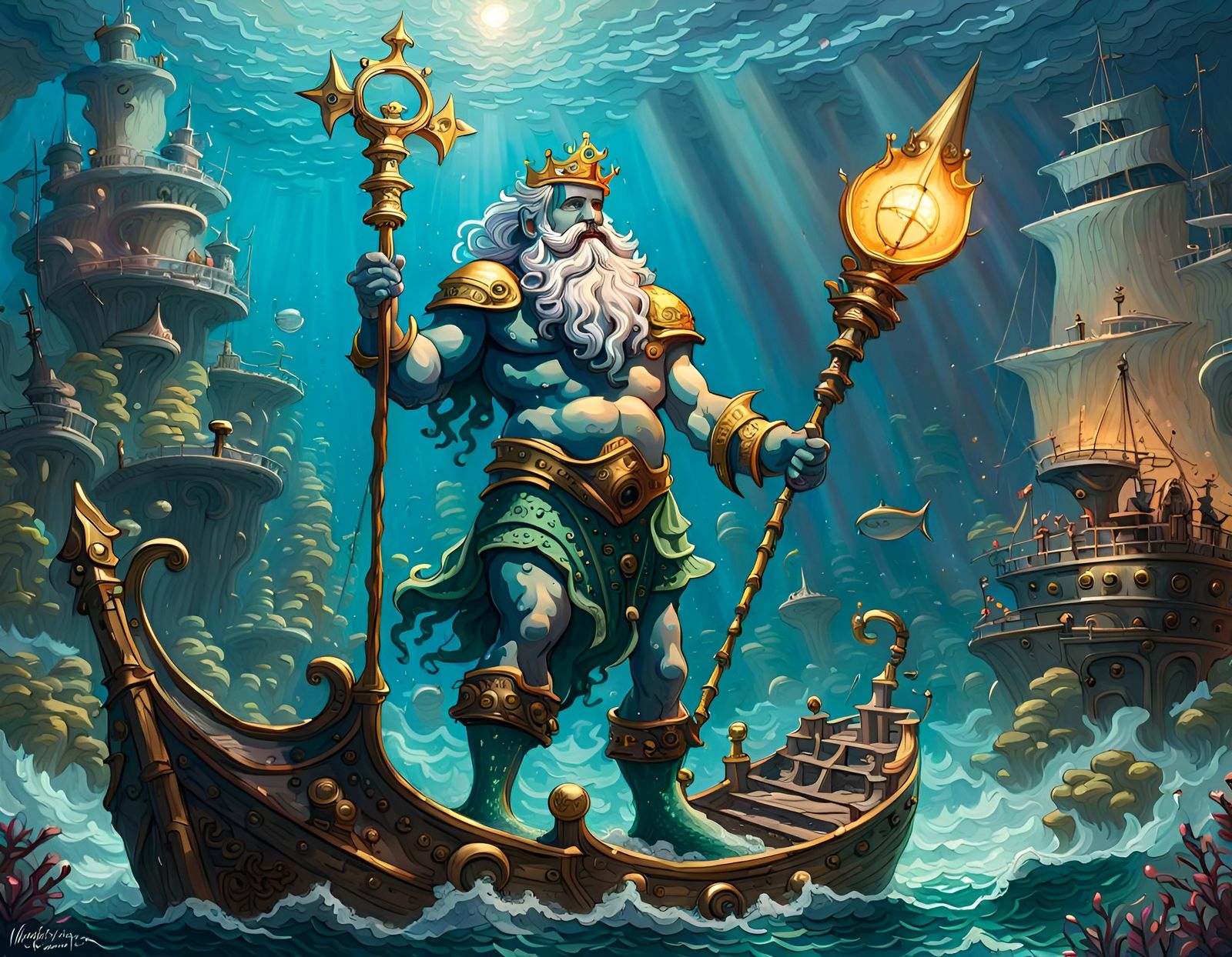 Radiant King Neptune with Sunken Ship