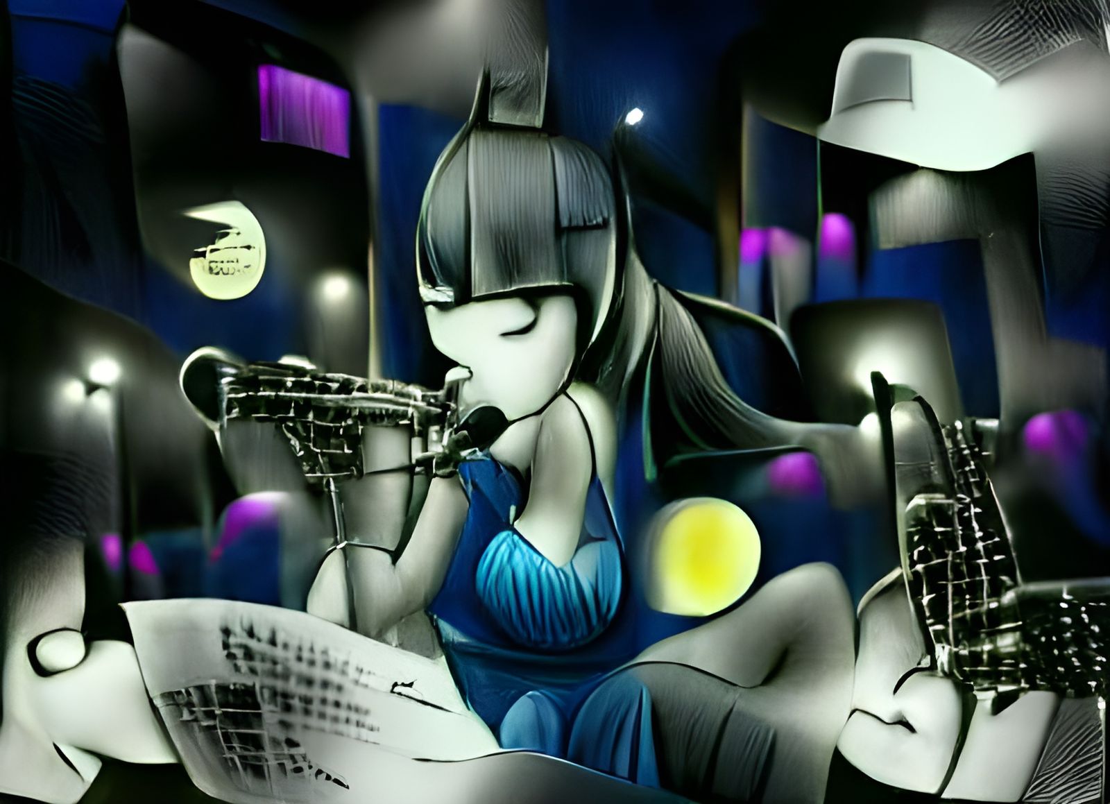 Cool Jazz Ink Drawing of Night Melody