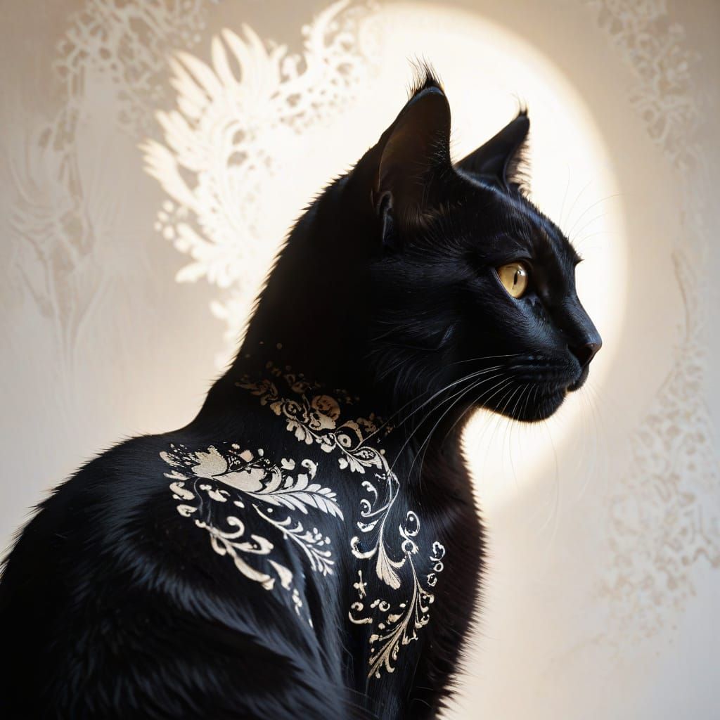 Elegant Black Cat Silhouette Stencil Art