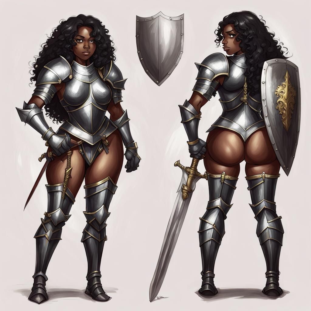 Curvy Black Knight Character Design in Pencil