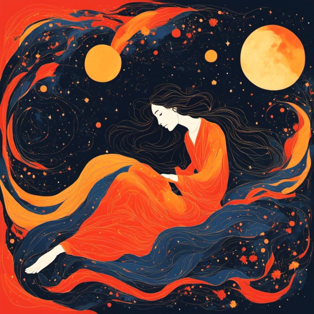 Woman in Cosmic Dreamscape: Palekh Style