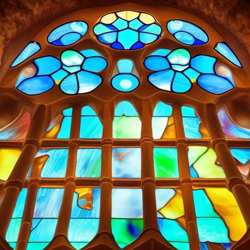 Gaudi-Inspired Stained Glass Art in Bright Colors