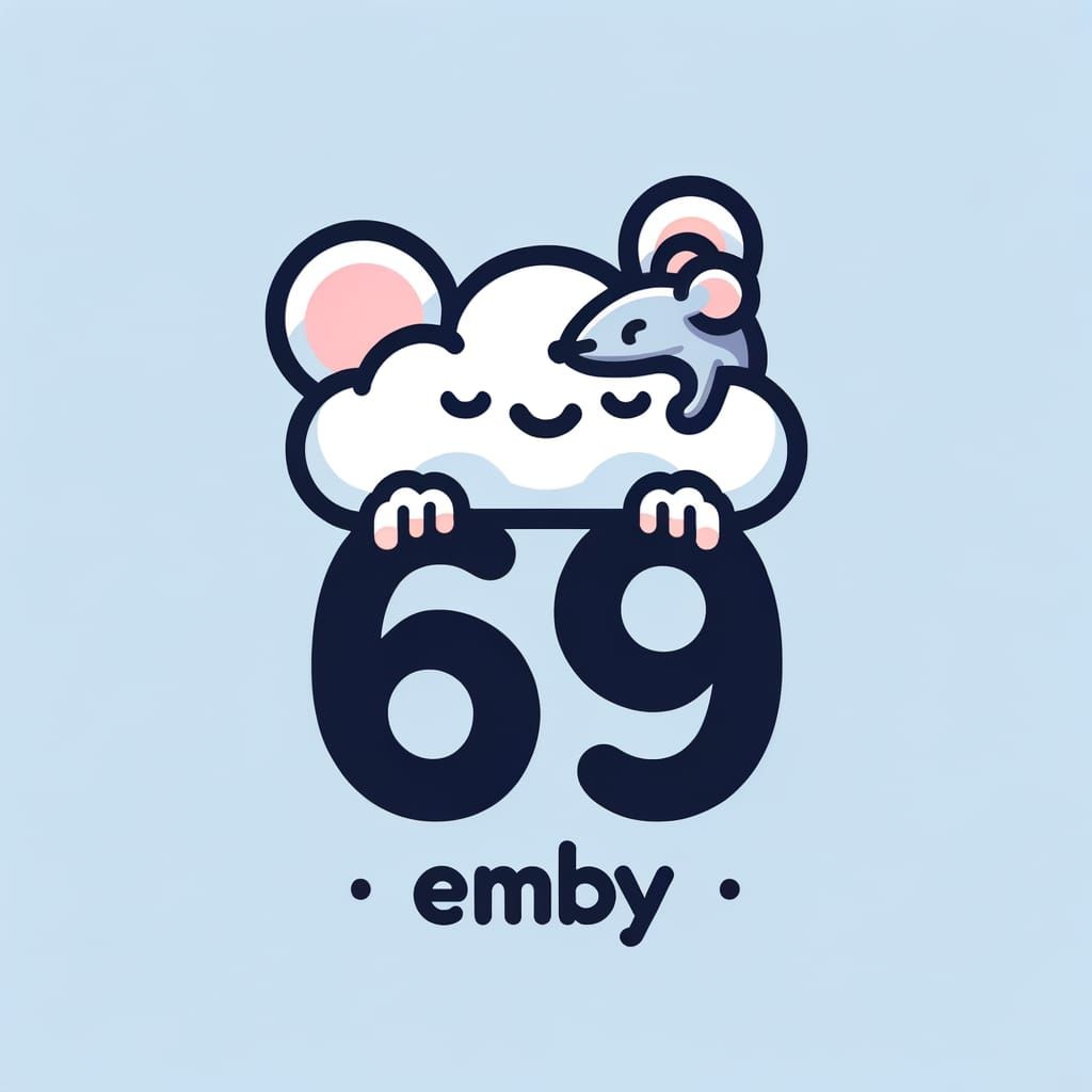 Whimsical Cloud Icon with Curly-Haired Mouse and Emby