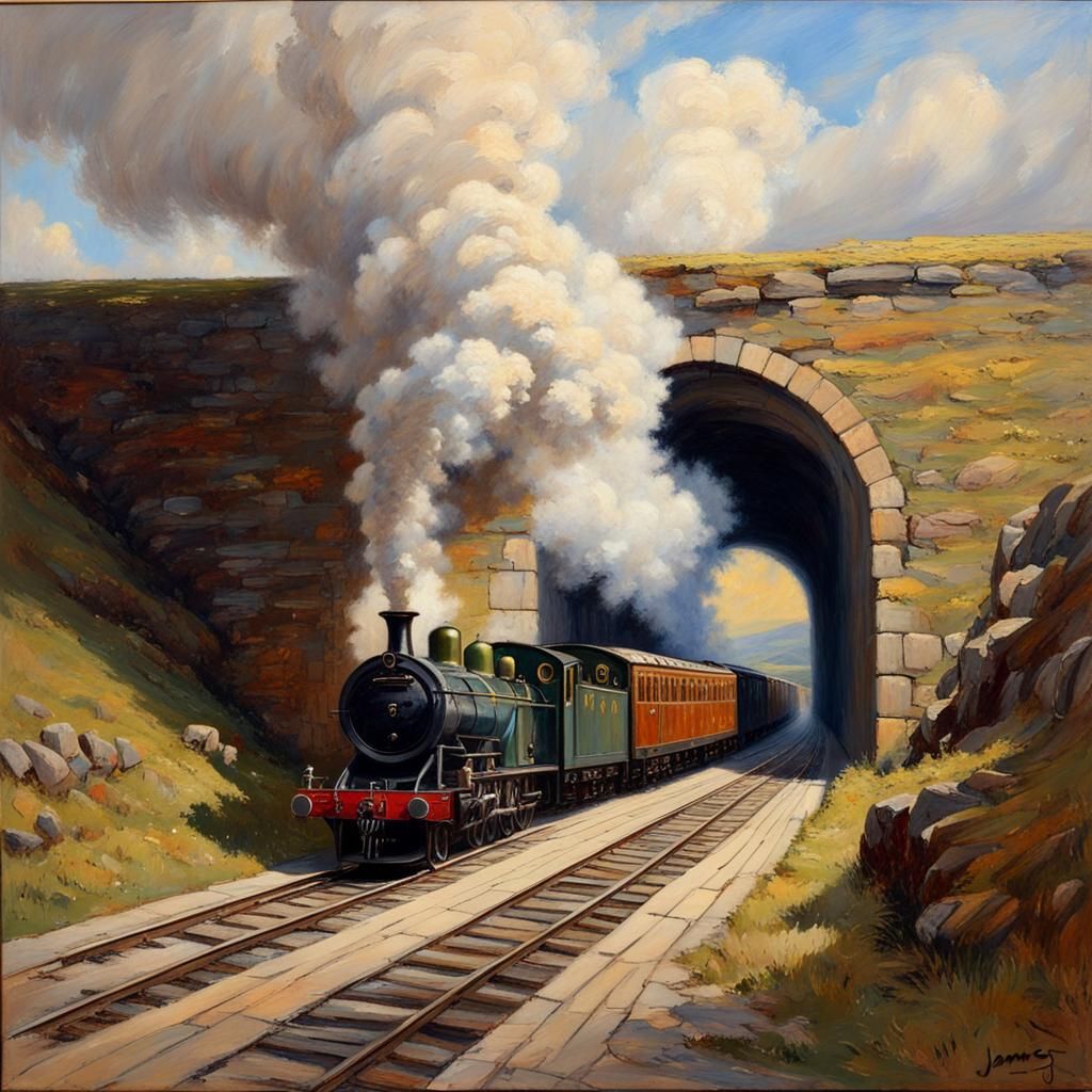 Steam Train in Pennines: Impressionist Oil Painting