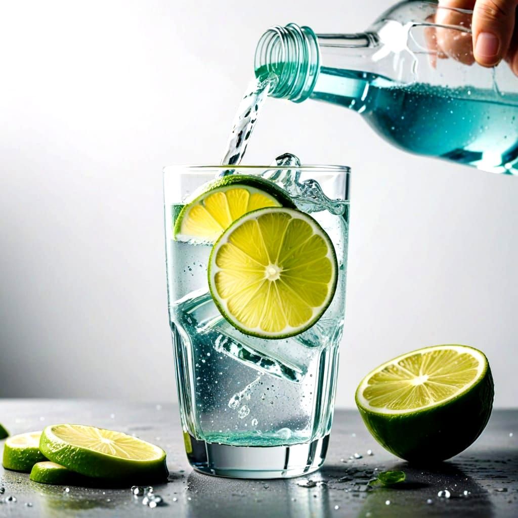 Sparkling Water Poured Into Luxury Glass with Lime