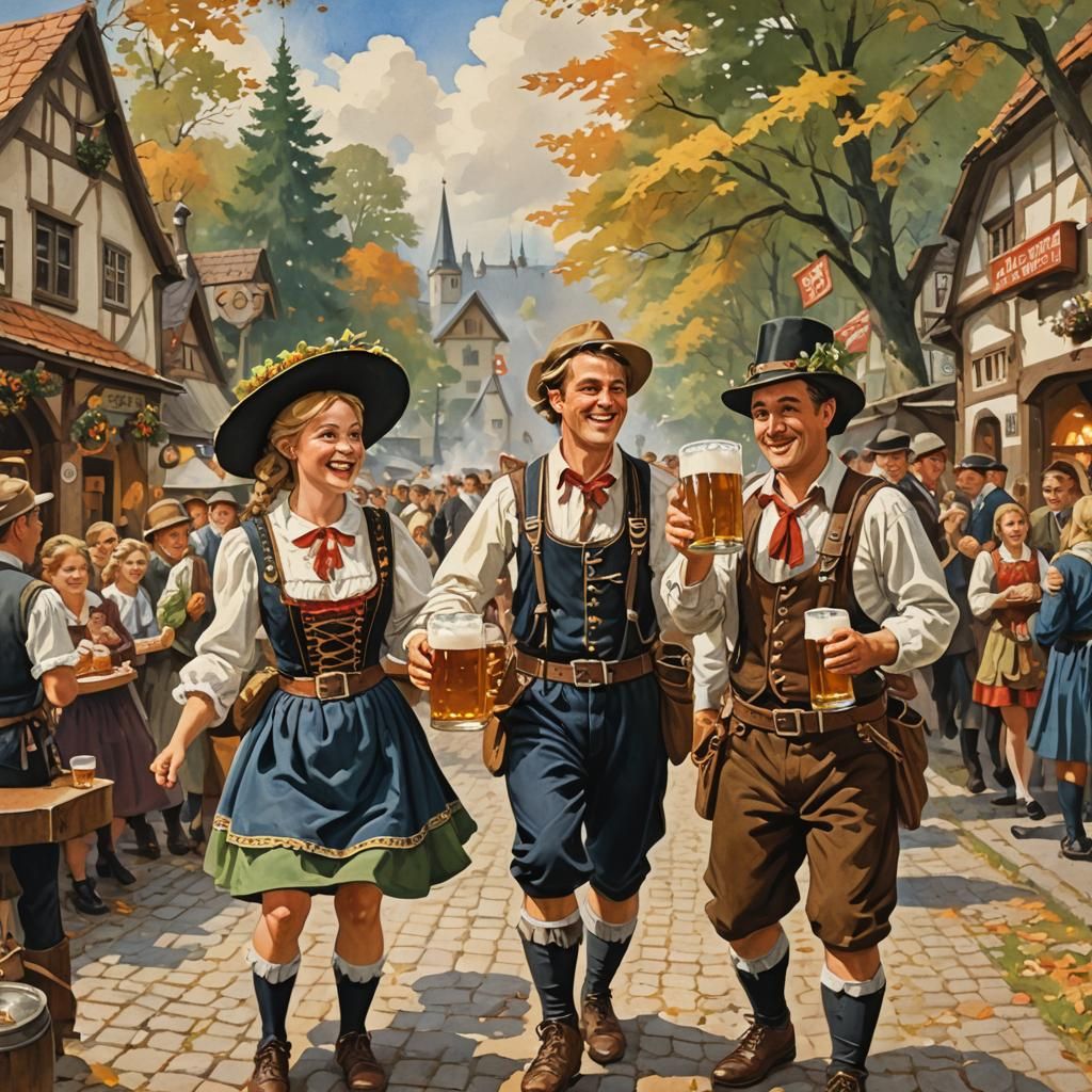 Two beer Maidens delivering big, frothy, chilled steins of b...