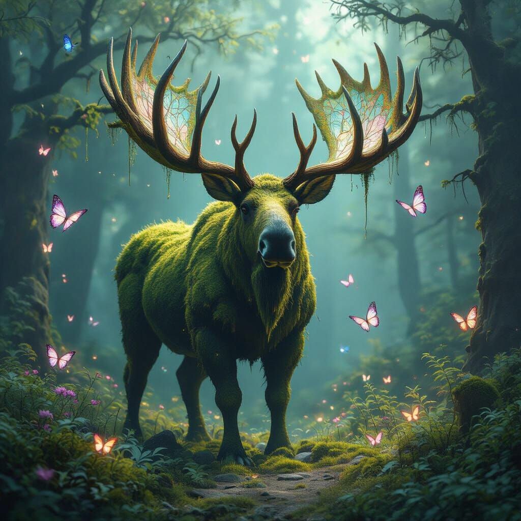Moss Stone Moose Guards Enchanted Forest Clearing