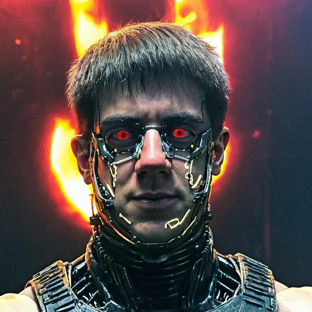 Cyberpunk Portrait: Metal Figure with Glowing Eye