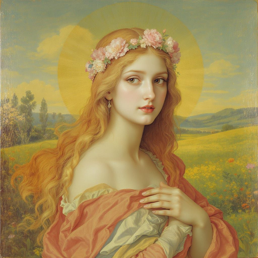 Ethereal Renaissance Portrait of a Woman in Meadow