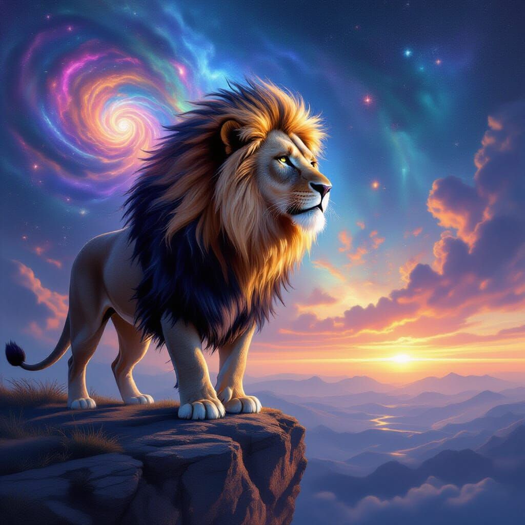 Cosmic Lion Overlooking an Endless Galaxy