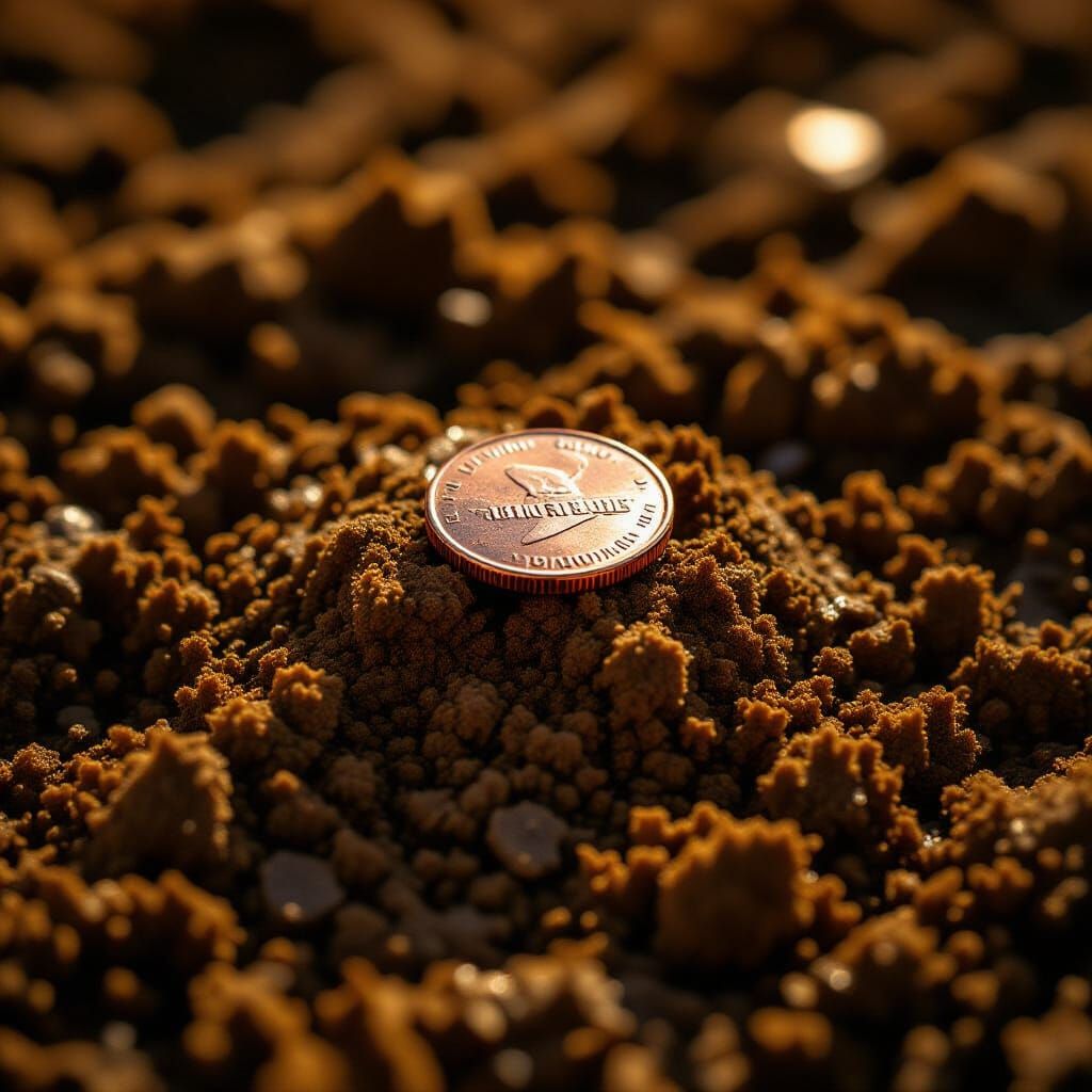 Hyperrealistic Pig Poo With Copper Penny Macro Shot