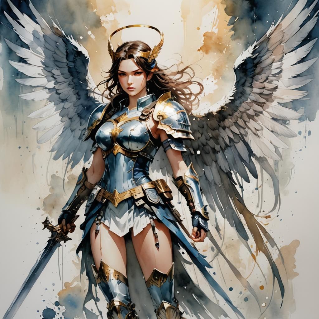 Fantasy Valkyrie Warrior Princess with Angel Wings