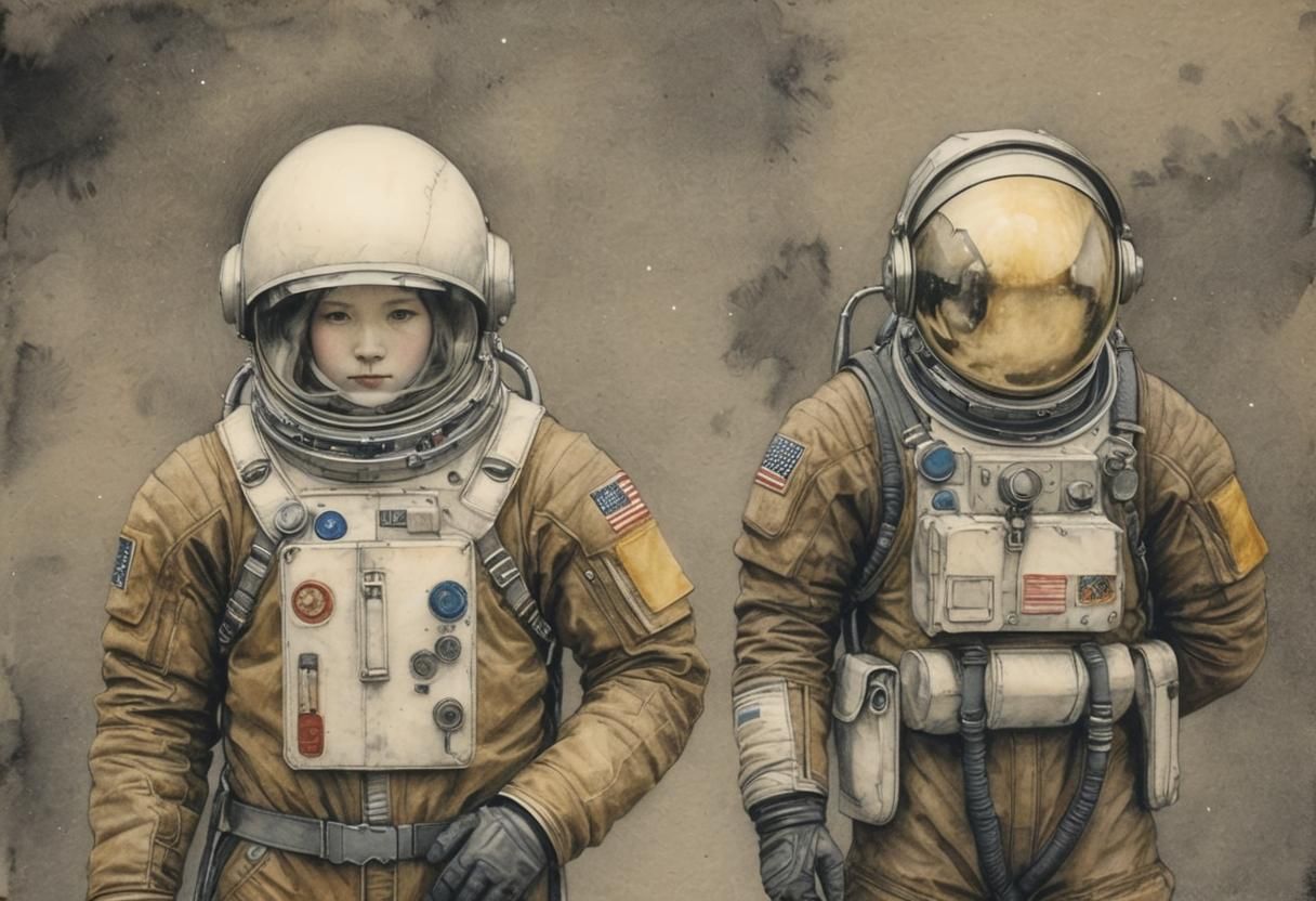 Magical Spacesuit: Pencil Sketch with Watercolor