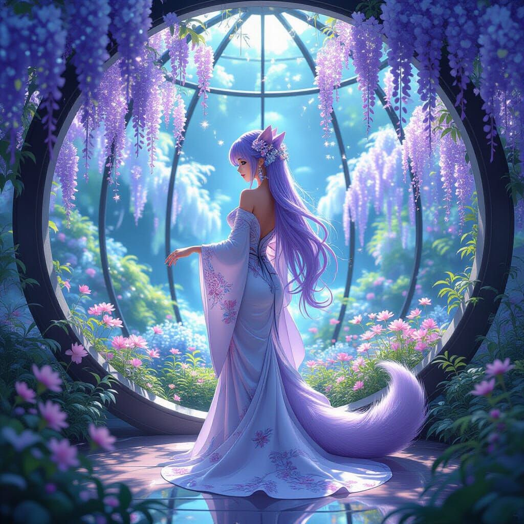 Kitsune in Bioluminescent Garden, Hyper-Realistic Style