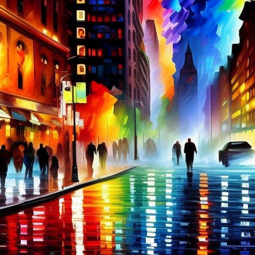 Bustling New York Street Scene in Hyperreal Style