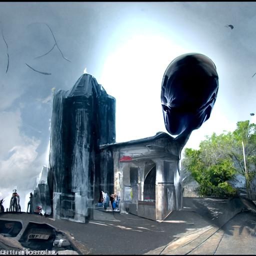 Grey Alien in Town: Detailed Matte Painting