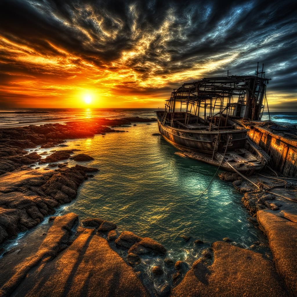Post-Apocalyptic Ocean Sunset in HDR