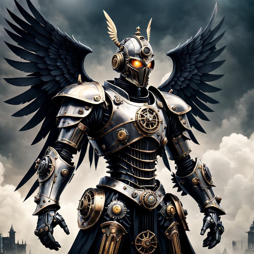 Cyberpunk Angel of Death in Steampunk Armor