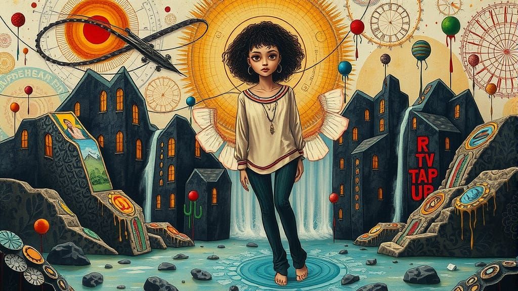 Vibrant Cyberpunk Goddess in Whirling Colors