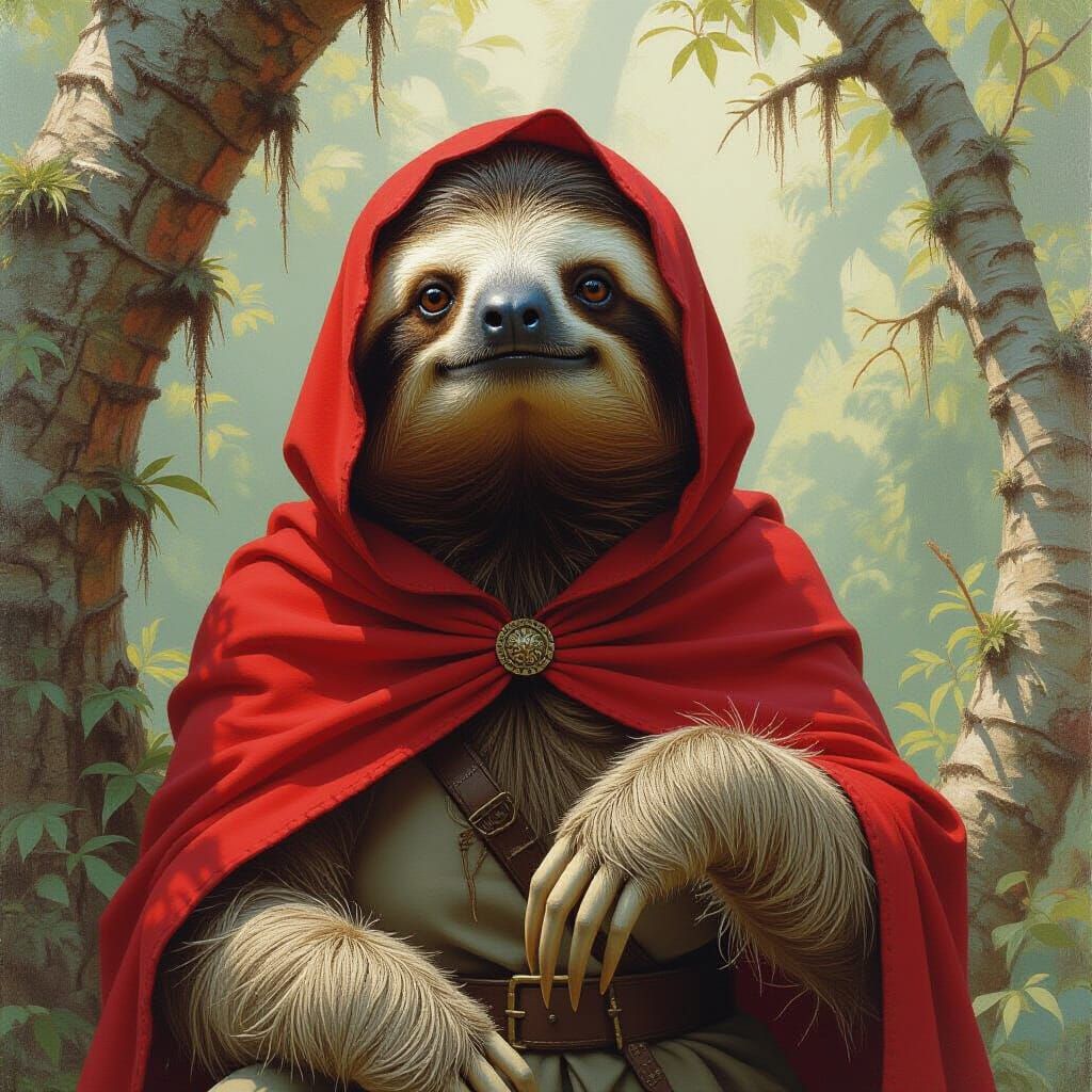 Sloth Woman Oil Painting by James Gurney Style