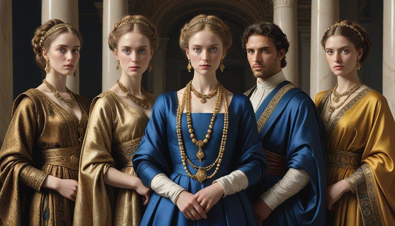 Confident Women in Elegant Attire, Set Against a Grand Assem...