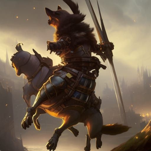 Corgi Knight Jousting in Dark Fantasy Style