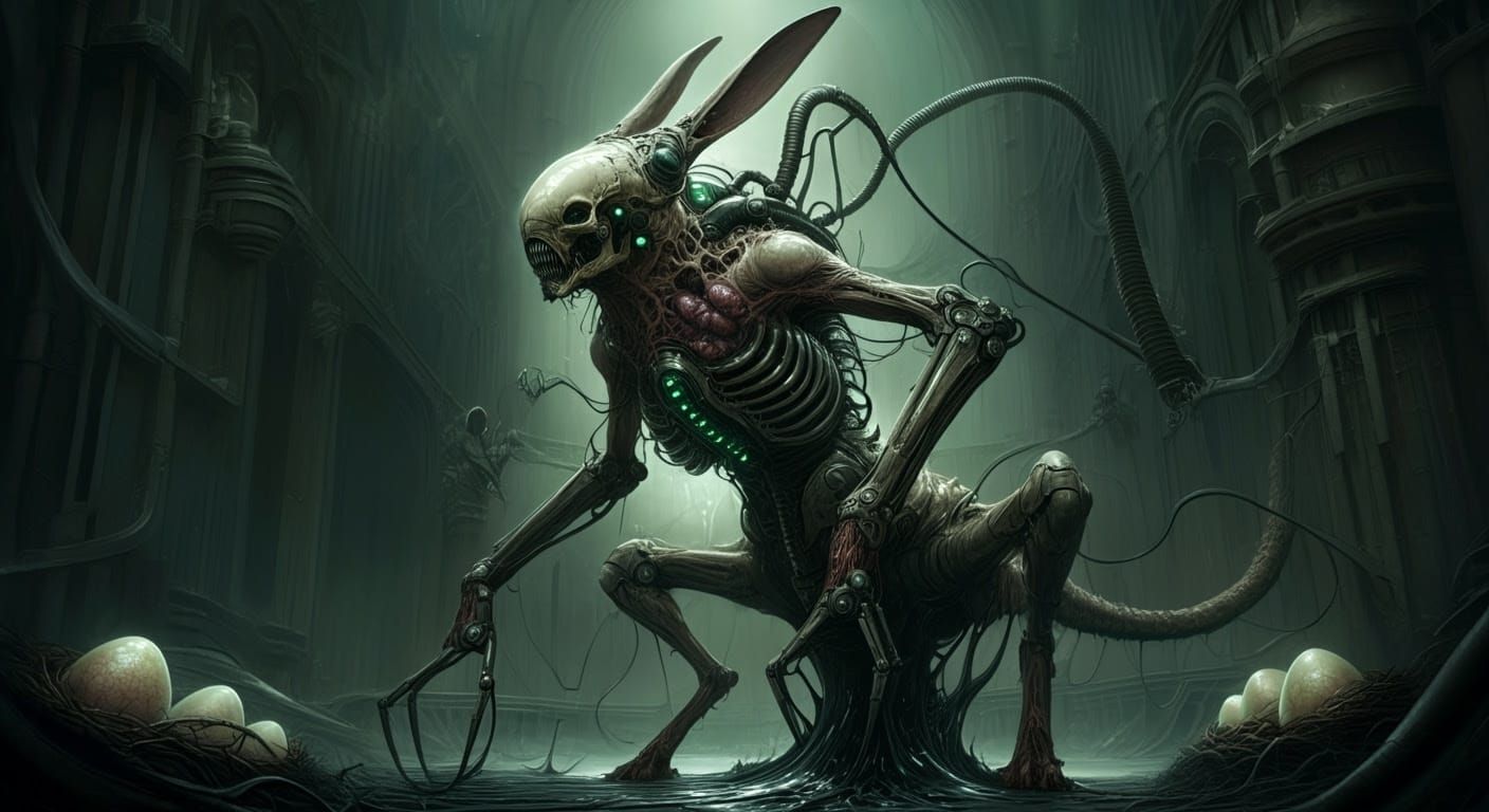 Horrific Biomechanical Easter Bunny in Giger Style