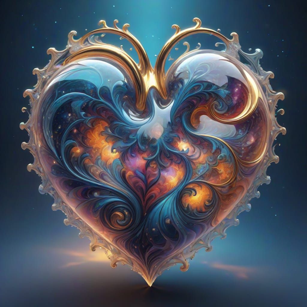 Celestial Glass Heart in Stunning Digital Art