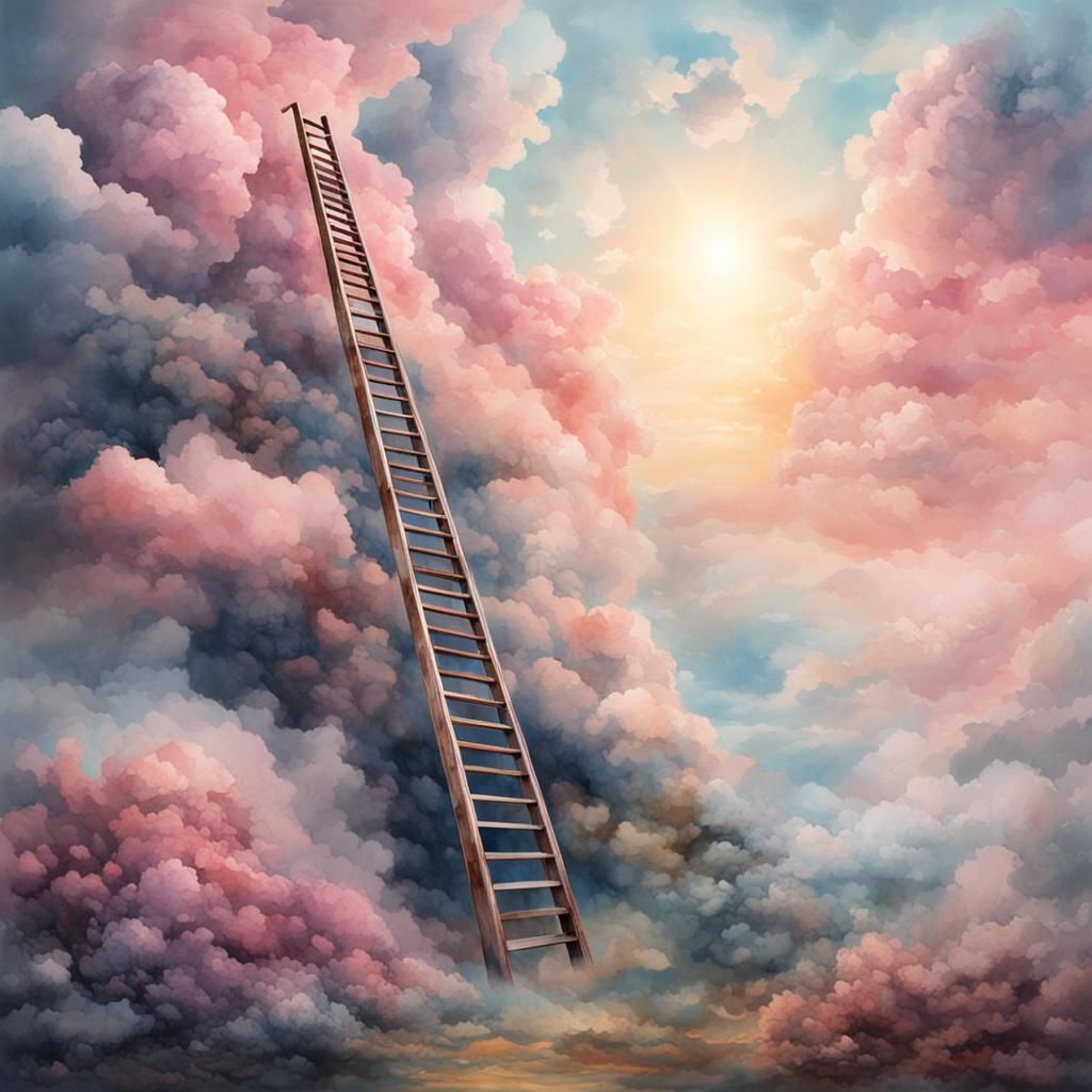 Ladder to Sky with Pink Clouds: Digital Painting