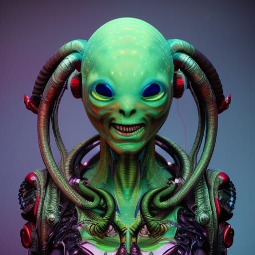 Alien DJ with Exotic Jewelry in Fantasy Sci-Fi Style