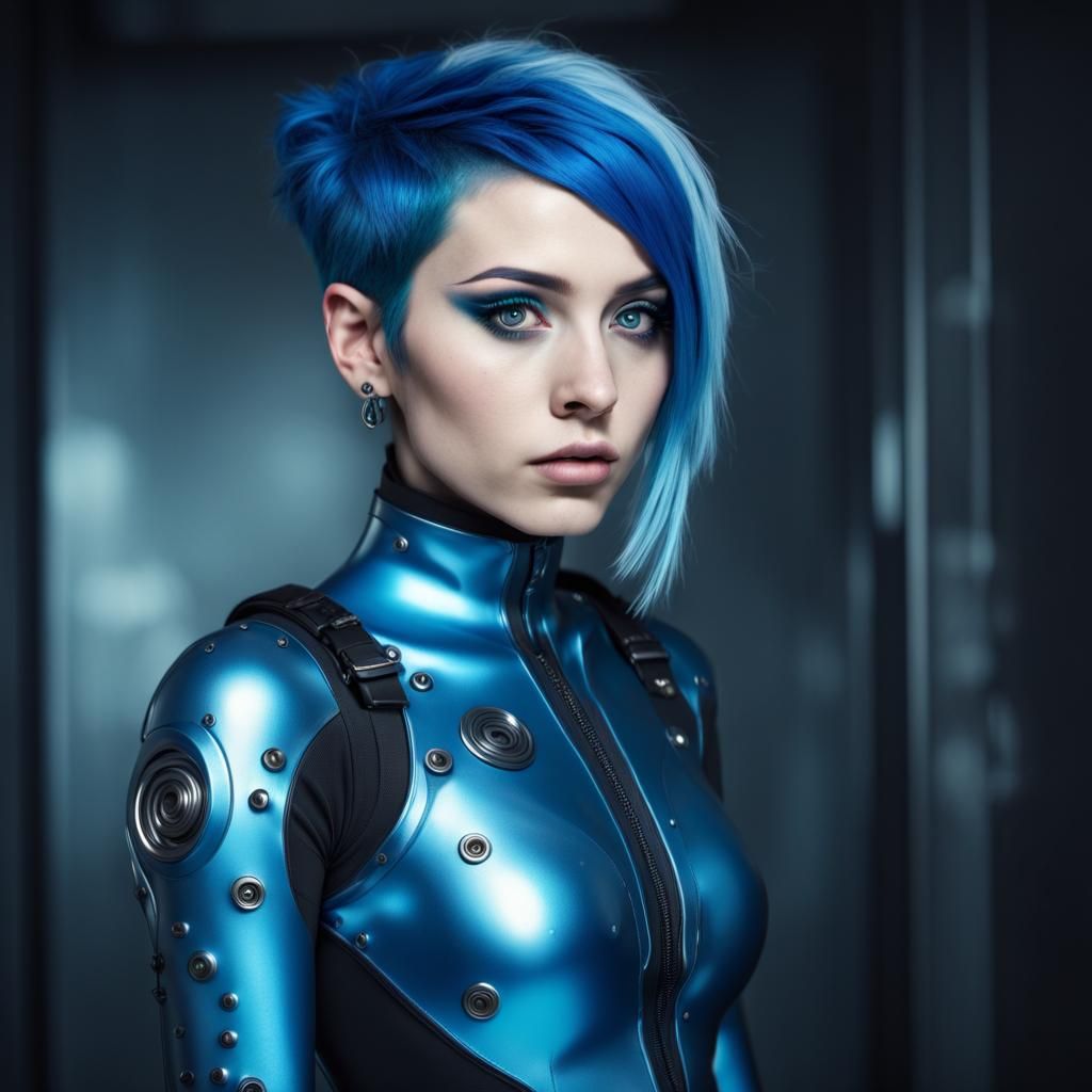 Emo Girl in Cybersuit: Hyperrealistic Full Body Portrait