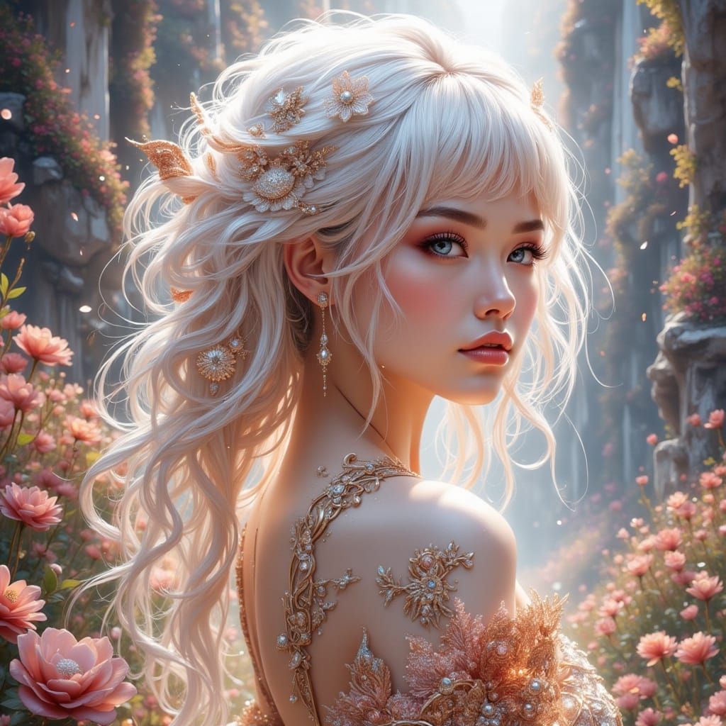 Whimsical Alien Anime Girl in Ethereal Landscape