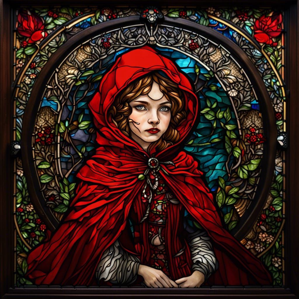 Stained Glass Portrait of Little Red Riding Hood