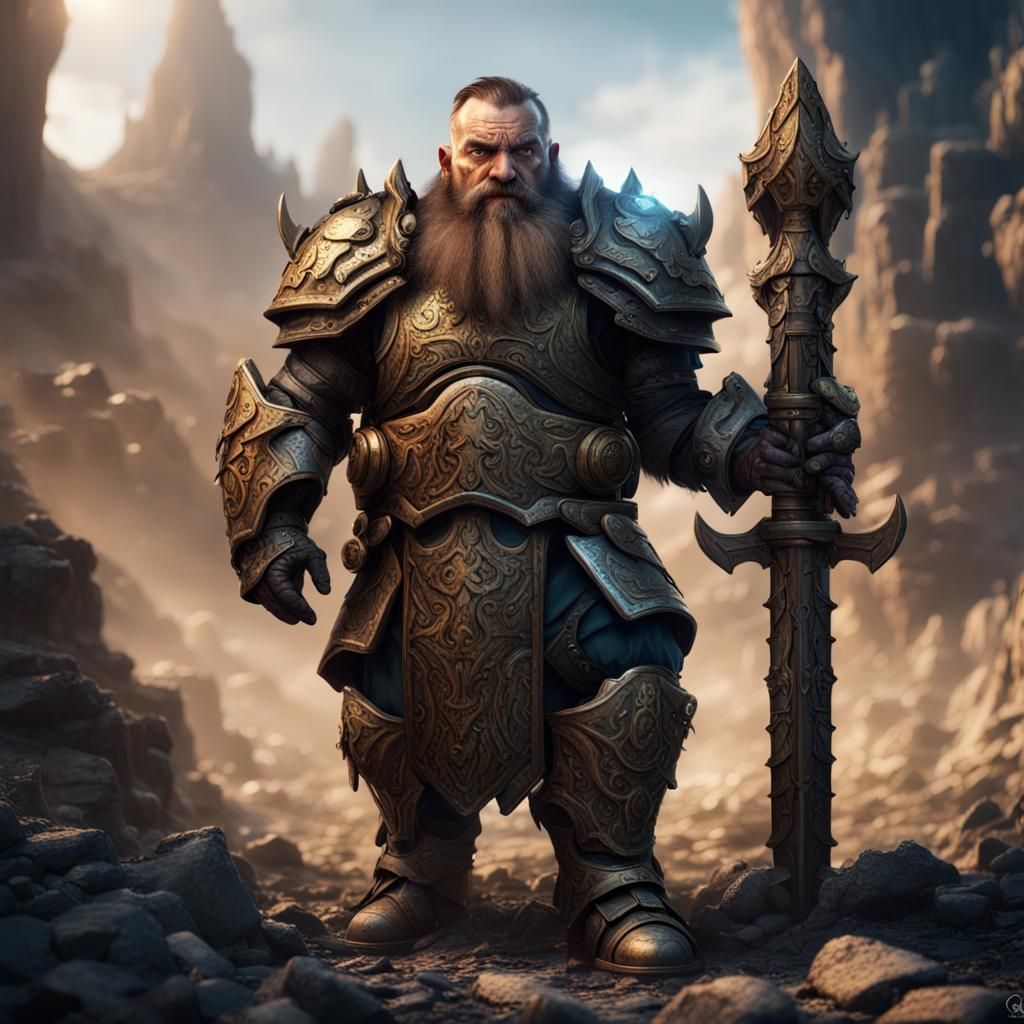 Dwarf Knight in Detailed War Armor