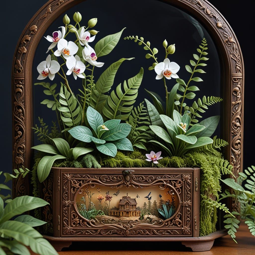 Lush Rainforest Thriving Inside Antique Music Box