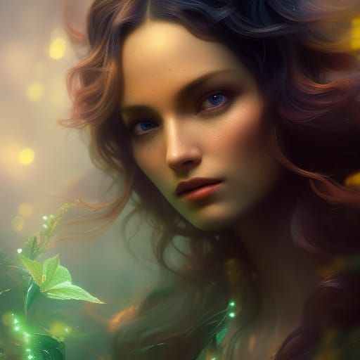 Botanical Dryad Portrait in Digital Art Style