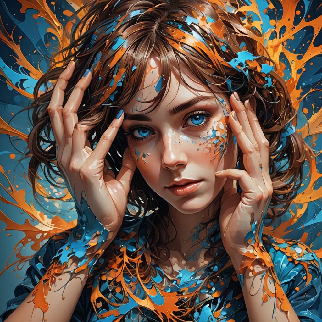 Girl Painting: Abstract Vector Fractal Artwork